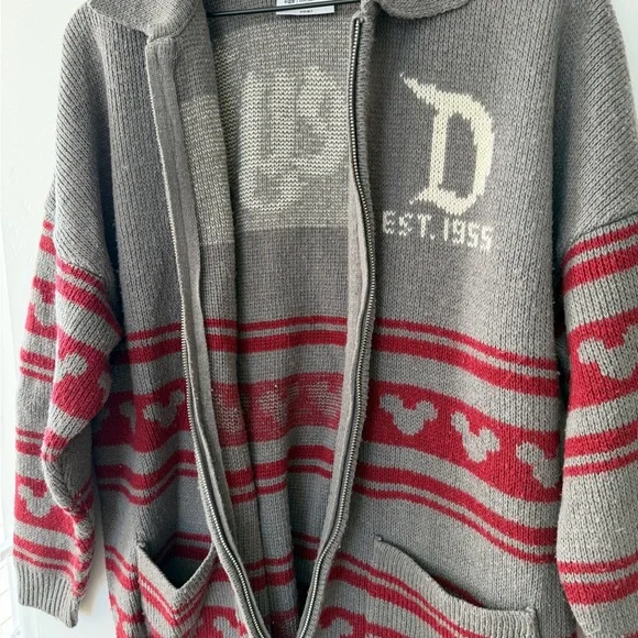 Disneyland Spirit Jersey Gray and Red Knit Zip-Up Sweater